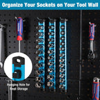 WORKPRO Magnetic Socket Organizer, 3/8-Inch Drive Aluminum Alloy Socket Rail, Heavy Duty Socket Holder, Socket Rack Kit 3/8-Inch x 10 Clips Sky Blue (Socket not Included)