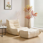 Dineli Bean Bag Chairs for Adults, Beanbag Chair with Ottoman Lounge Sofa Memory Foam Comfy Reading Chair for Bedroom & Living Room, Lazy Floor Sofa Couch (White, with Ottoman)