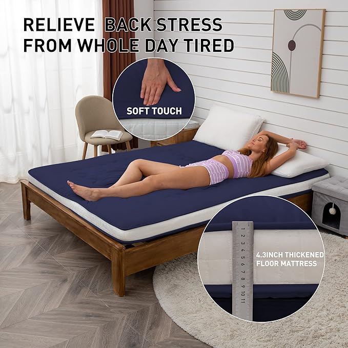 Dr.Futon Japanese Floor Futon Mattress Extra Thick Folding Roll Up Bed Topper...