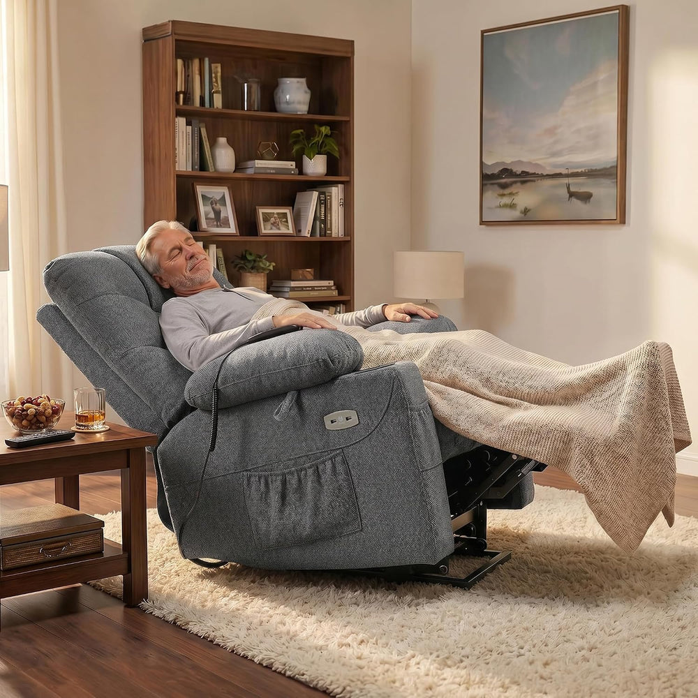 MCombo Power Lift Recliner for Elderly, Fabric 7287 (Dark Gray, Medium)