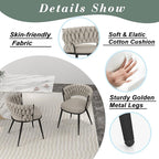KCC Fabric Dining Chairs Set of 4, Modern Dining Chair with Metal Legs, Woven Upholstered Dining Chairs for Dining Room, Kitchen, Vanity, Living Room (Beige)