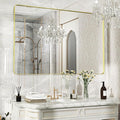 55×36 Gold Bathroom Mirror, Rectangular Bathroom Vanity Mirror for Wall with Rounded Corners & Aluminum Alloy Frame, Tempered-Glass, Modern, Farmhouse, Horizontal/Vertical, Entryway, Bedroom
