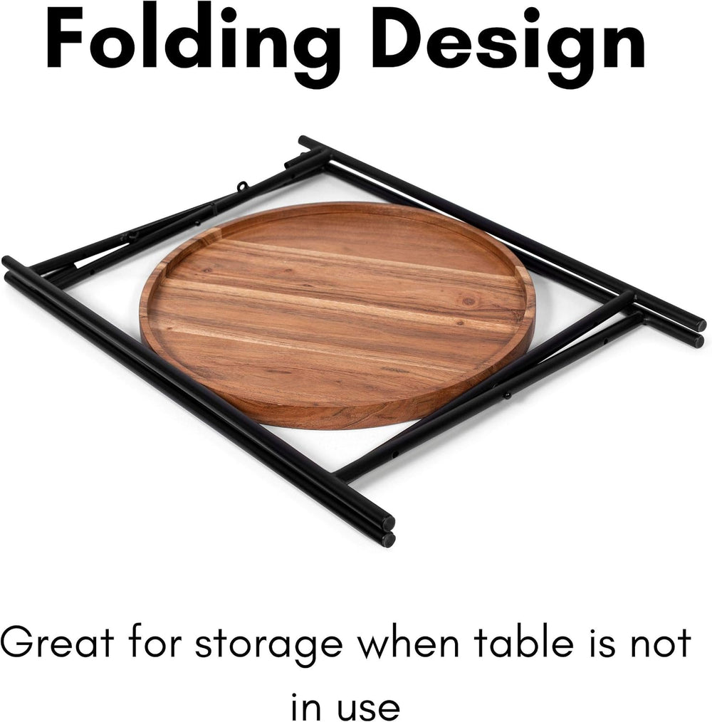 BIRDROCK HOME Folding Side Table with Removable Wood Tray - Modern Accent, Fo...
