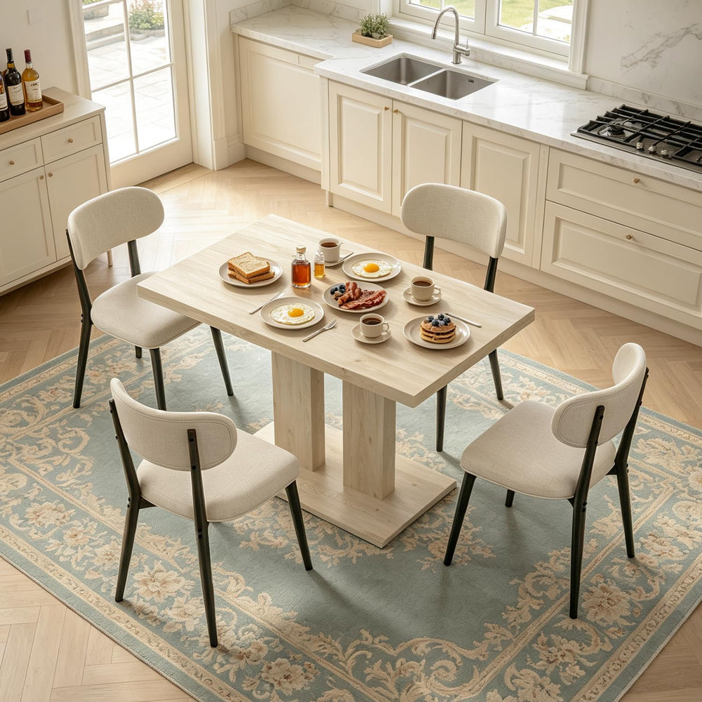 Modern Dining Table Set for 4, 46" Pedestal Kitchen Set Natural