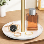Gold Necklace Organizer Stand with Storage Tray - 12.6" Tall T-Shaped Jewelry Holder Stand for Bracelets, Earrings, Rings | Stylish Home & Vanity Décor for Women.