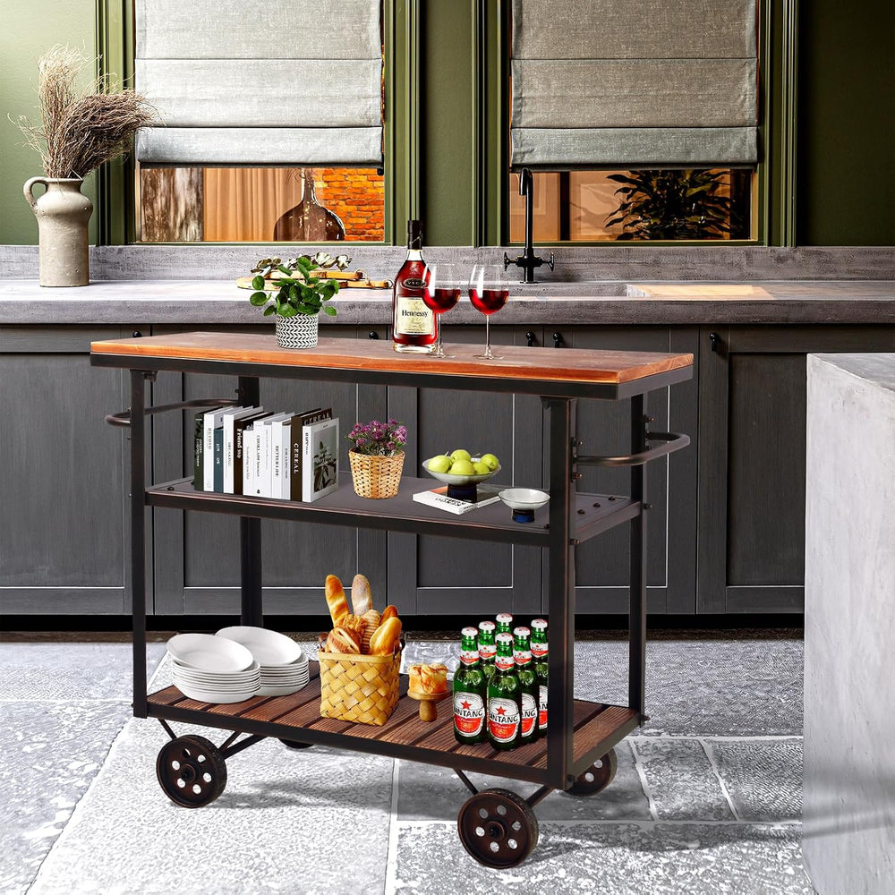 Topower Industrial Bar Cart, Serving Cart with Wheels and Handle, 3-Tier Beve...