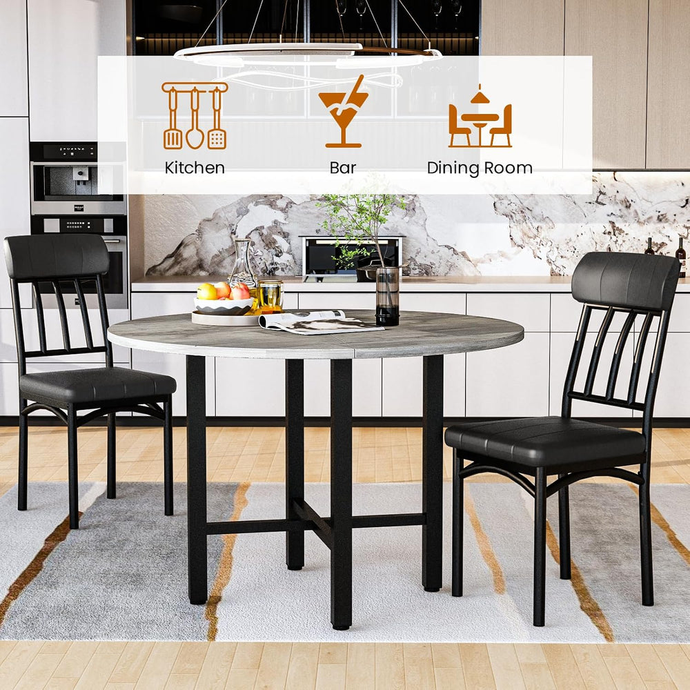 AWQM Round Dining Table Set for 4, Wood Circle Kitchen Table and Chairs Set f...