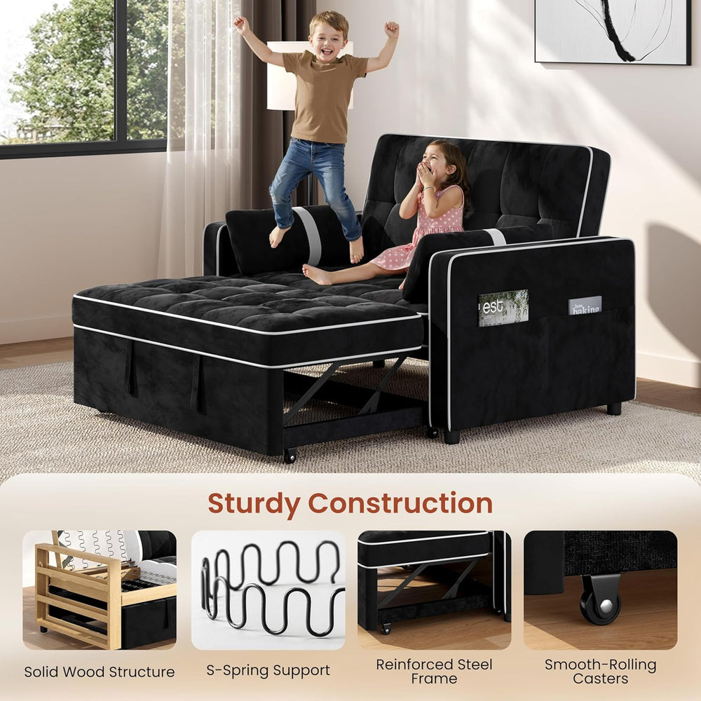 Yaheetech 3 in 1 Sofa Bed Convertible Velvet Sofa Pull Out Couch Folding Love...