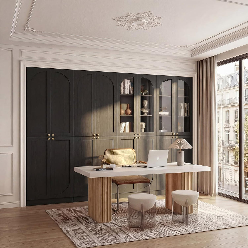 Cyclysio 80" Tall Kitchen Pantry, Wide Arch Storage Cabinets with 4 Glas...
