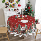 Round Christmas Tablecloth 70 inches - Santa Christmas Decor | Water Resistant Santa and Snowman Table Cloth - Holiday Xmas Decorations for Table, Party