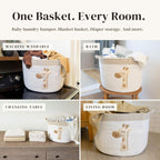 Giraffe Baby Storage Basket, Woven Cotton Rope Nursery Bin, 15x11 in | Stuffed Animal and Blanket Storage, Soft Felt Giraffe Patch, Safari Nursery Decor, Baby Shower, Kids Playroom Organizer