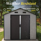 8x14ft Resin Outdoor Storage Shed with Floor and 2 Windows, Plastic Sheds & Outdoor Storage Clearance for Patio Furniture, GardenTools, Bike Accessories and Lawn Mower, Brown+White