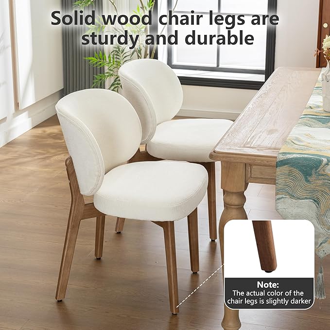 YOUNIKE Dining Chair with High Back Single Mid Century Modern Kitchen Chair Boucle Fabric Upholstered Armless Accent Chair 20" Wide Padded Seat with Wooden Leg for Dining Living Room Bedroom Beige
