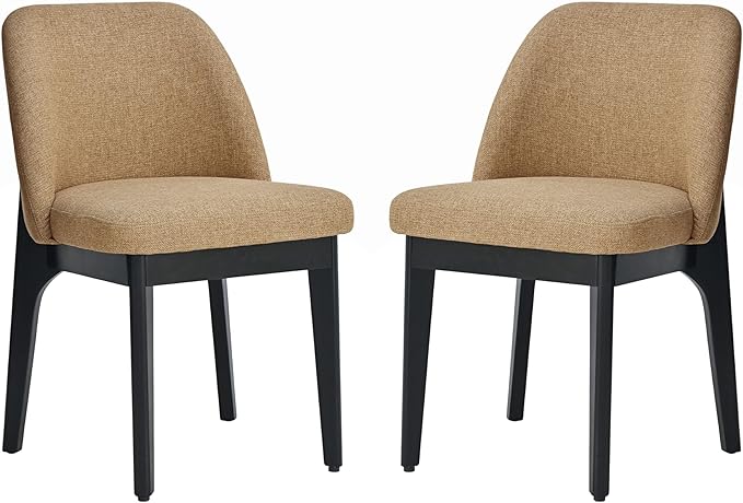 VKNOW Wooden Dining Chairs Set of 2, Upholstered Dining Room Chairs with Rubberwood Legs and Padded Seats, Kitchen Chairs for Restaurant Kitchen Living Room, Ochre Yellow