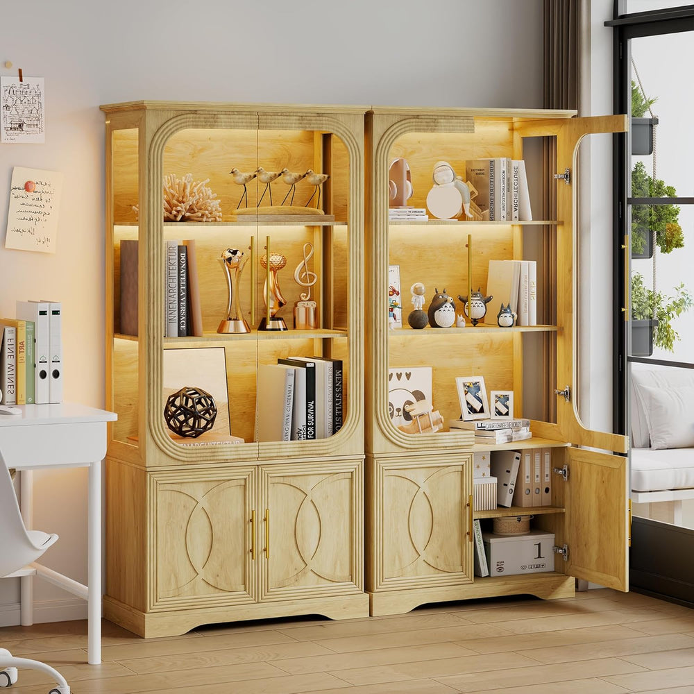 69" Tall Display Cabinet with Glass Doors, Curio Cabinet with 3 LED Ligh...