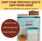Madam Sew Quilt Blanket Storage Bag|Blanket Organizer|Comforter Storage for Clothes, Quilts, Bedding|Linen Bag Storage with Visible Front Panel, Strong Handles & 2-Way Zipper - Turquoise 22x15x8"