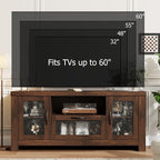 Garvee Farmhouse TV Stand for 55 Inch TV, Entertainment Center with Acrylic Door & Adjustable Shelves, Sideboard Buffet Storage Cabinet for Living Room Bedroom, Rustic Brown