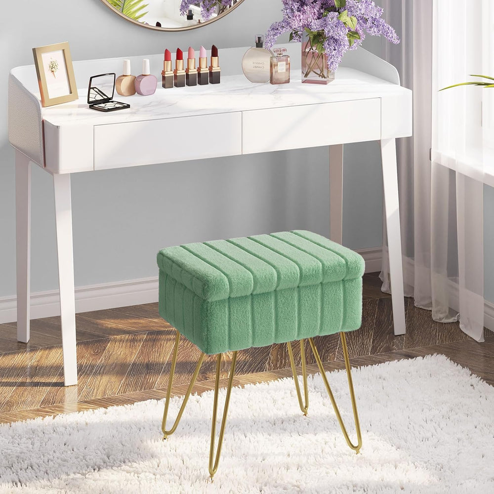 Greenstell Vanity Stool Chair Faux Fur with Storage, 15.7"L x 11.8"...