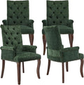 Upholstered Tufted Chenille Dining Chairs with Arms & Nailhead Trim – Solid Wood Frame & Legs, Modern Farmhouse for Dining, Kitchen & Living Room (Set of 4, Olive Green)