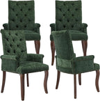 Upholstered Tufted Chenille Dining Chairs with Arms & Nailhead Trim – Solid Wood Frame & Legs, Modern Farmhouse for Dining, Kitchen & Living Room (Set of 4, Olive Green)