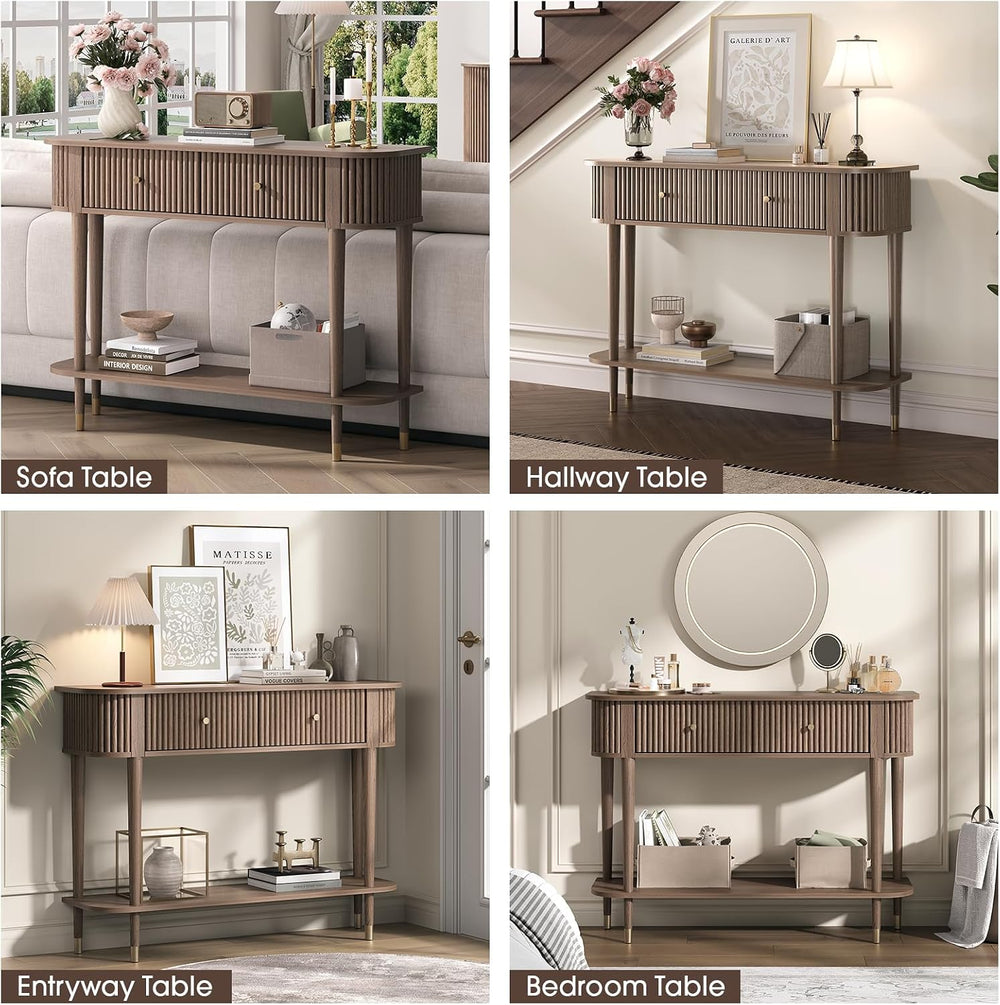 JOINICE 43" Entryway Table with Drawers,Fluted Console Table with Storag...