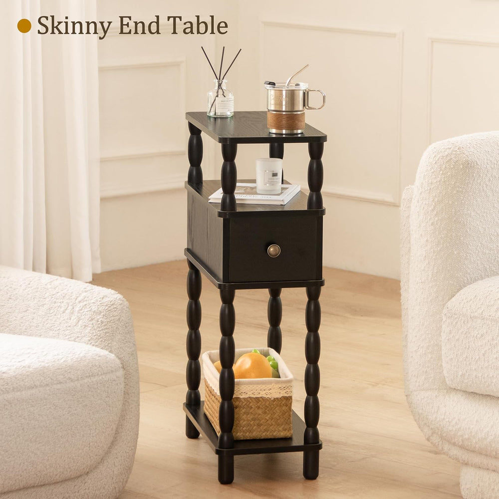 MaxSmeo Black Narrow Side Table, Narrow End Table with Storage, Skinny Small ...