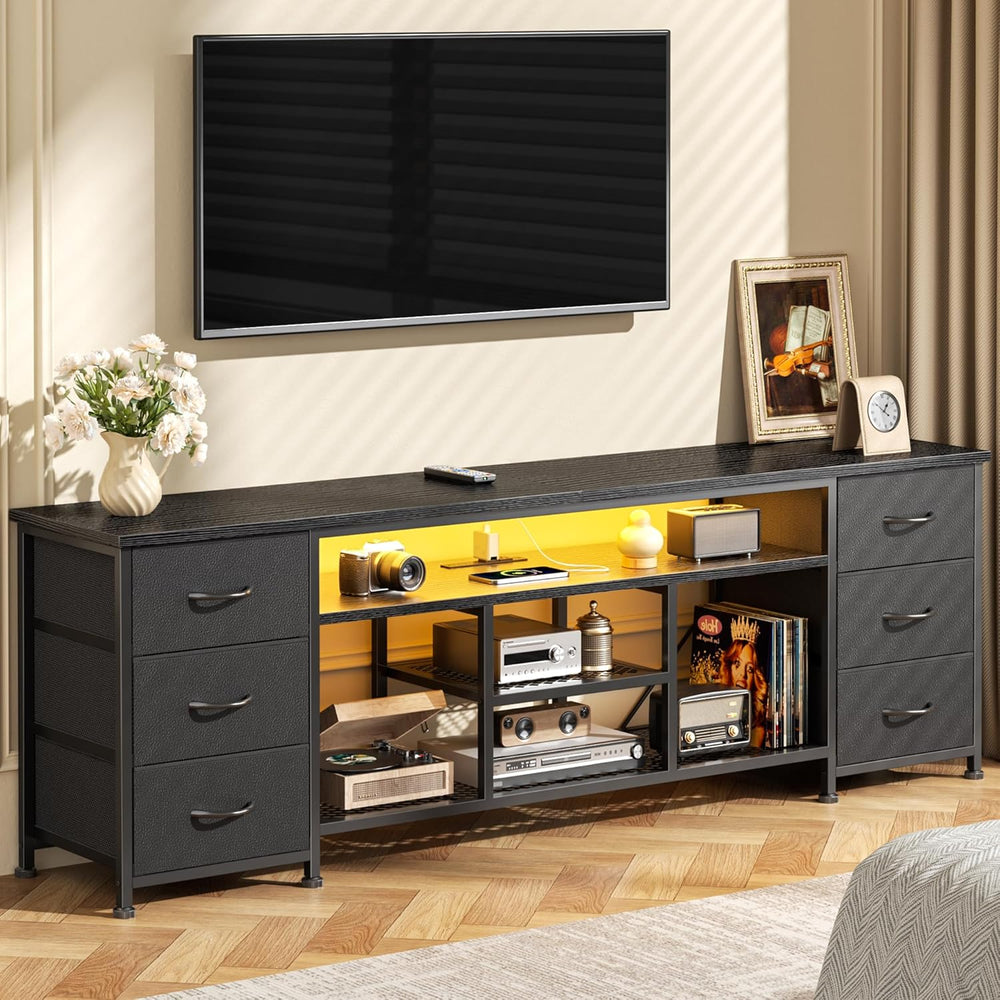 Furologee LED TV Stand for 65, 70 Inch TV, 63 Inch Entertainment Center with ...