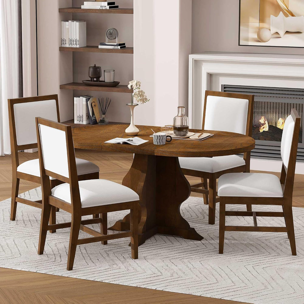 Harper & Bright Designs Farmhouse 5-Piece Dining Table Set with 4 Upholst...