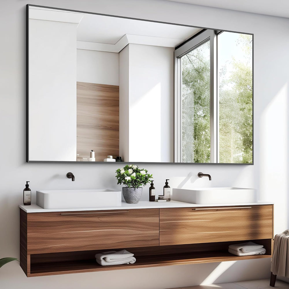 60x40 Inch Large Black Wall Mounted Mirror,Aluminum Framed Decorative Rectang...