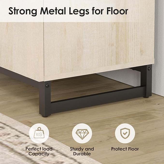 WAMPAT 3-in-1 Modern TV Stand for Up to 110 Inch TVs, Large Wood Entertainment Center Media Console with Storage Cabinets and Metal Base for Living Room, Light Oak