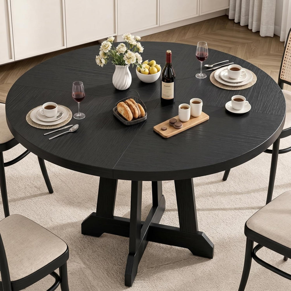 GarveeHome Round Dining Table for 4, 47 Inches Dining Room Table with Wooden ...
