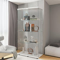 Beauty4U Glass Display Cabinet with 4 Shelves, 2 Doors Curio Cabinets for Living Room, Bedroom, Office, White Floor Standing Glass Bookshelf, Quick Installation