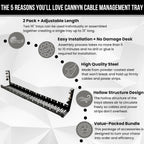 No Drill Under Desk Cable Management Tray - Extendable 16" to 31" Sturdy Steel Desk Cord Hider Raceway - Under Desk Cable Tray Holder with 38 Wire & Cable Rack Organizer Accessories - Black