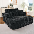 Oversized Chaise Lounge Indoor, Modern Plush Faux Fur Fabric Deep Seat Boneless Memory Foam Sleeper Chaise Lounge Sofa Chair with Pillows for Living Room Bedroom Studio, No Assembly Couch, Black