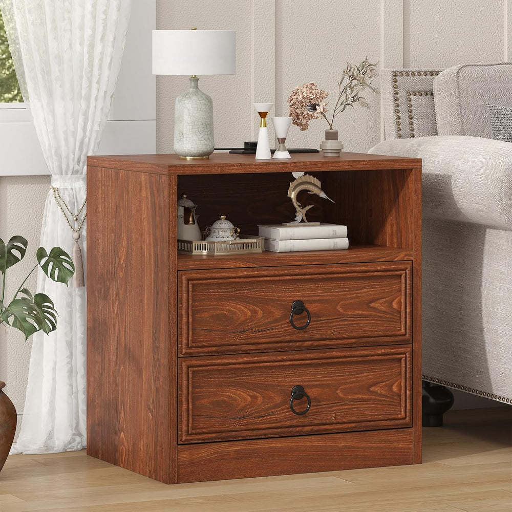 VVFLU Farmhouse Nightstand with Charging Station, 21.7" Wide End Table w...