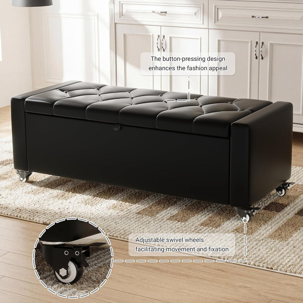 50” Ottoman Bench with Storage, Upholstered Faux Leather End of Bench for Bed...