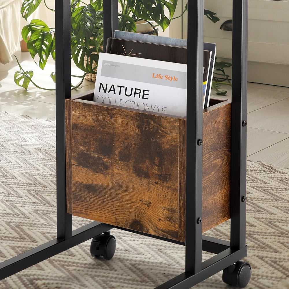 Hadulcet C Shaped End Table with Charging Station & Foldable Tabletop, Fo...