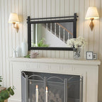 Bathroom Barn Door Mirror: 42"x28" Black Farmhouse Wood Frame - Rustic Wall Mirror for Entryway/Living Room Wall Decor