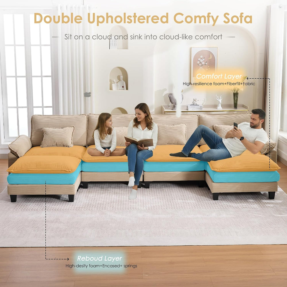 URRED Oversized Modular Sectional Sofa，Solid Khaki：157" U Shaped | Moder...