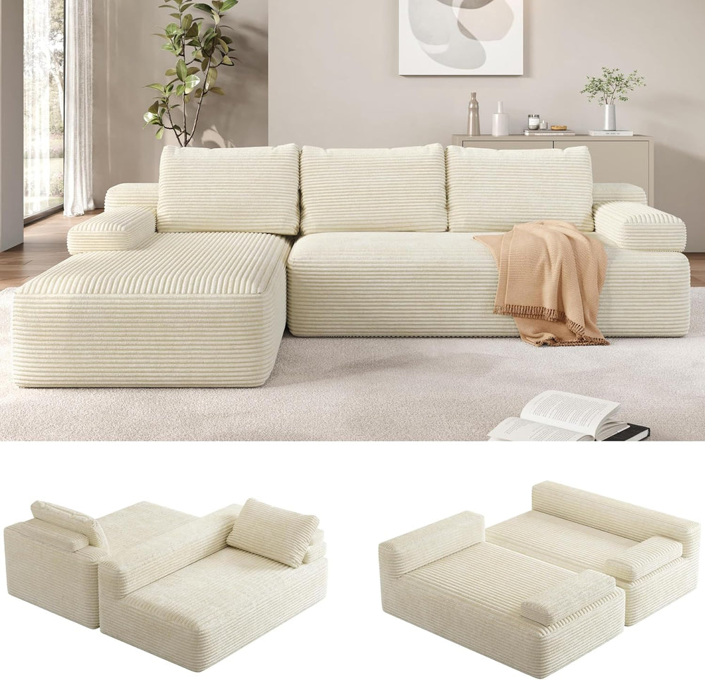 Yaheetech 110" Sectional Sofa Couch with Chaise, Beige | Sectional Sofa ...