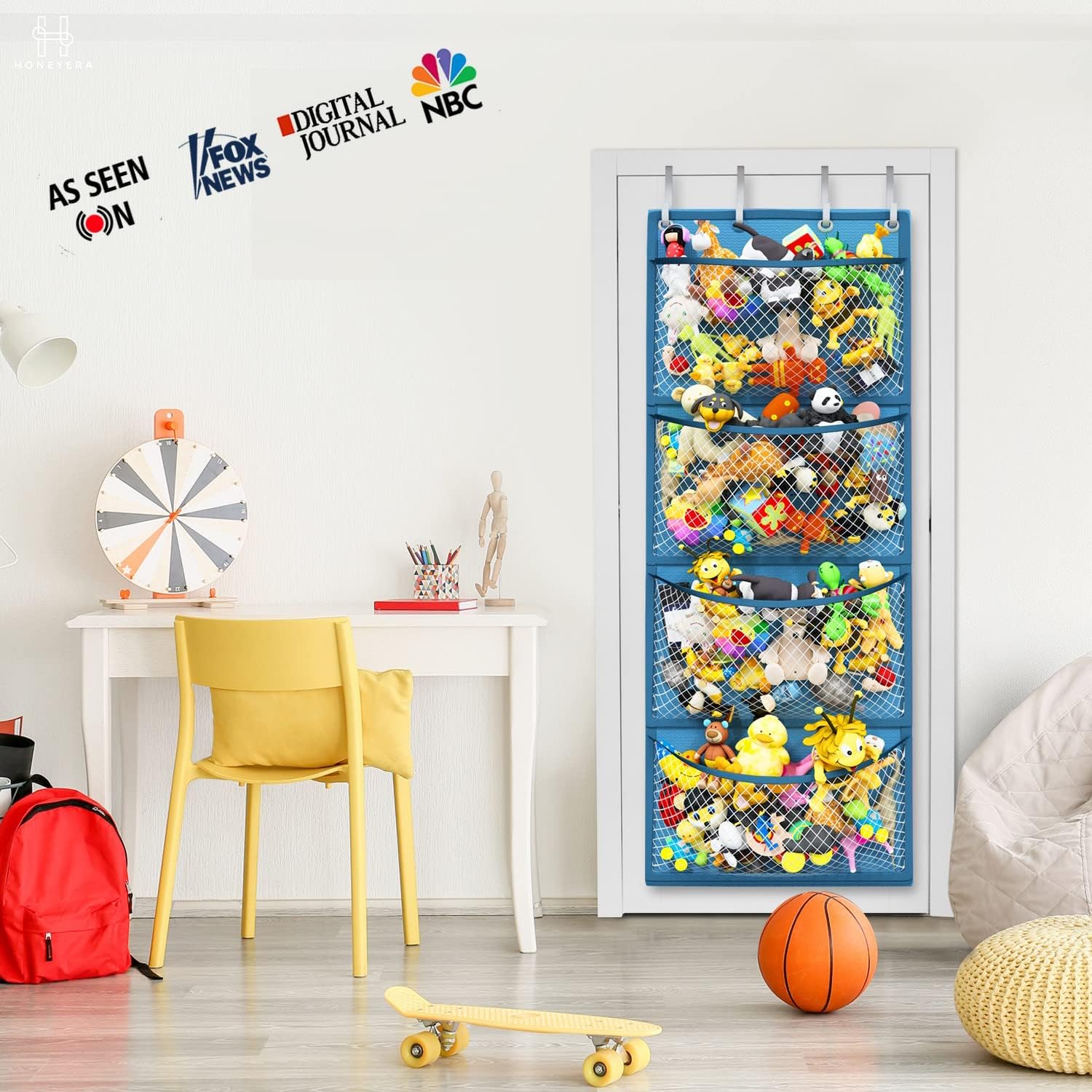 Honeyera Storage for Stuffed Animal - Over Door Organizer for Stuffies, Baby Accessories, and Toy Plush/Easy Installation with Breathable Hanging Pockets
