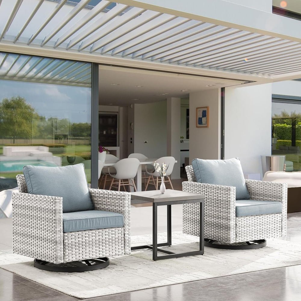 Outdoor Patio Swivel Rocker Chairs - 3 Piece Wicker Patio Furniture Bistro Sw...