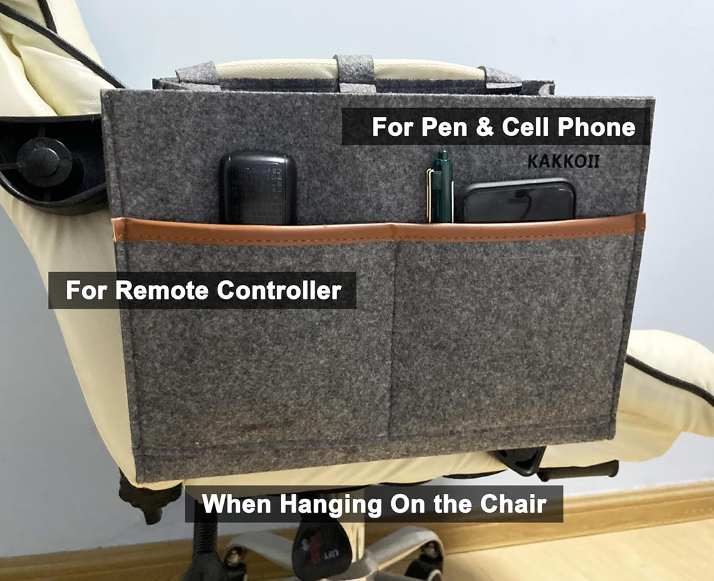 Bedside Caddy, Hanging Storage Bag, Chair Organizer Caddy, Remote, Magazine, Drink Bottle, Cell Phone Holder with Fixed Straps for Hospital Bed, Dorm Bed, Baby Stuff, Office (Grey Small)