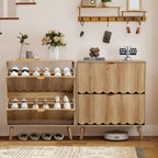 ORRD Shoe Storage Cabinet for Entryway with 2 Flip Drawers Set of 2, Freestanding Narrow Wood Shoe Cabinet with Wave Panel, Hidden Shoe Organizer for Foyer, Hallway (Natural)