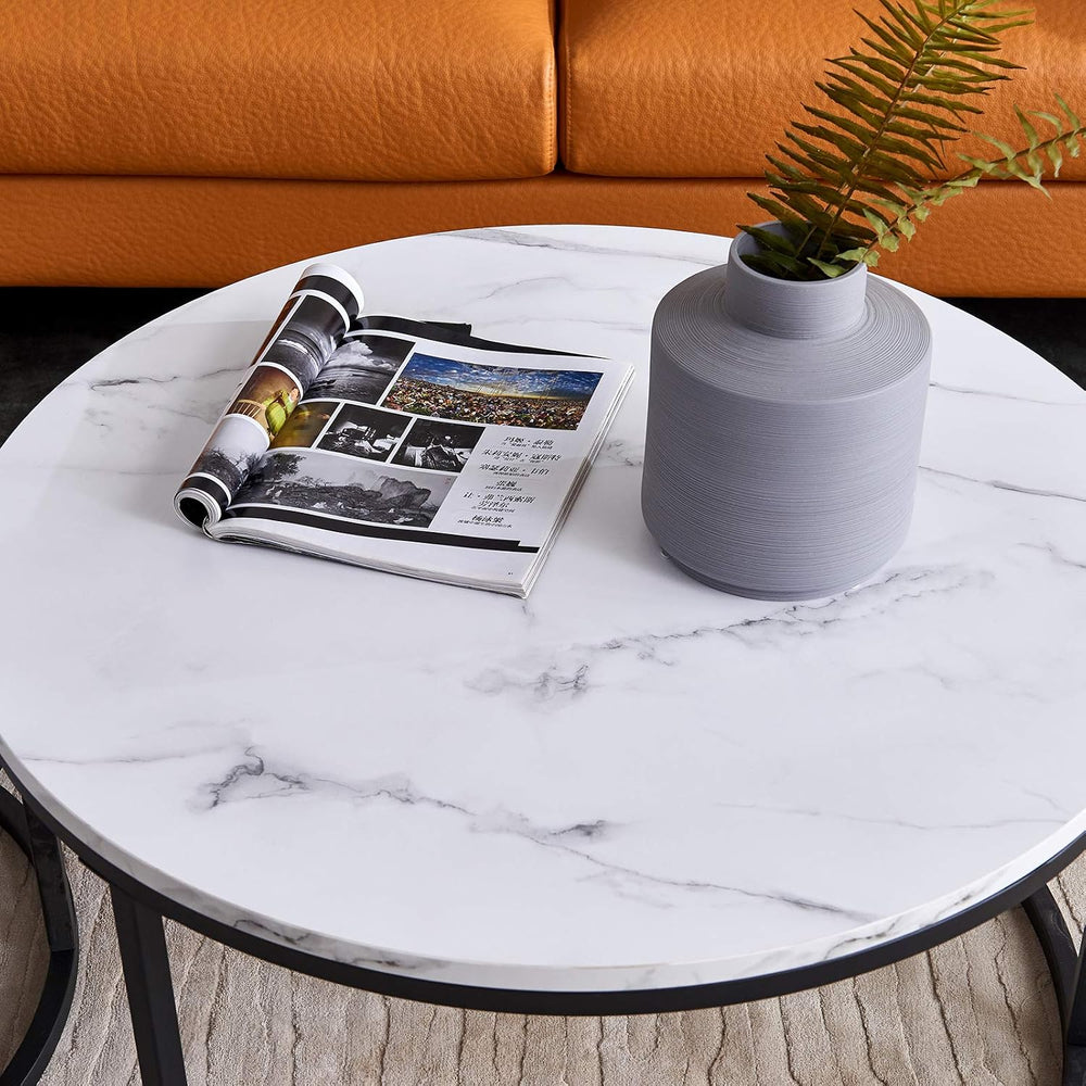 Round Nesting Coffee Tables Set for Living Room White Modern，Nesting Tables S...