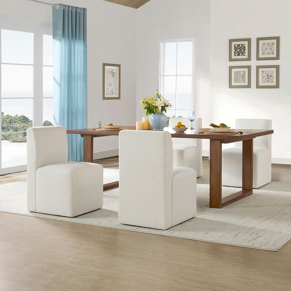 CHITA Dining Chairs with Casters Set of 4, Fully Assembled, Linen | FSC Certi...