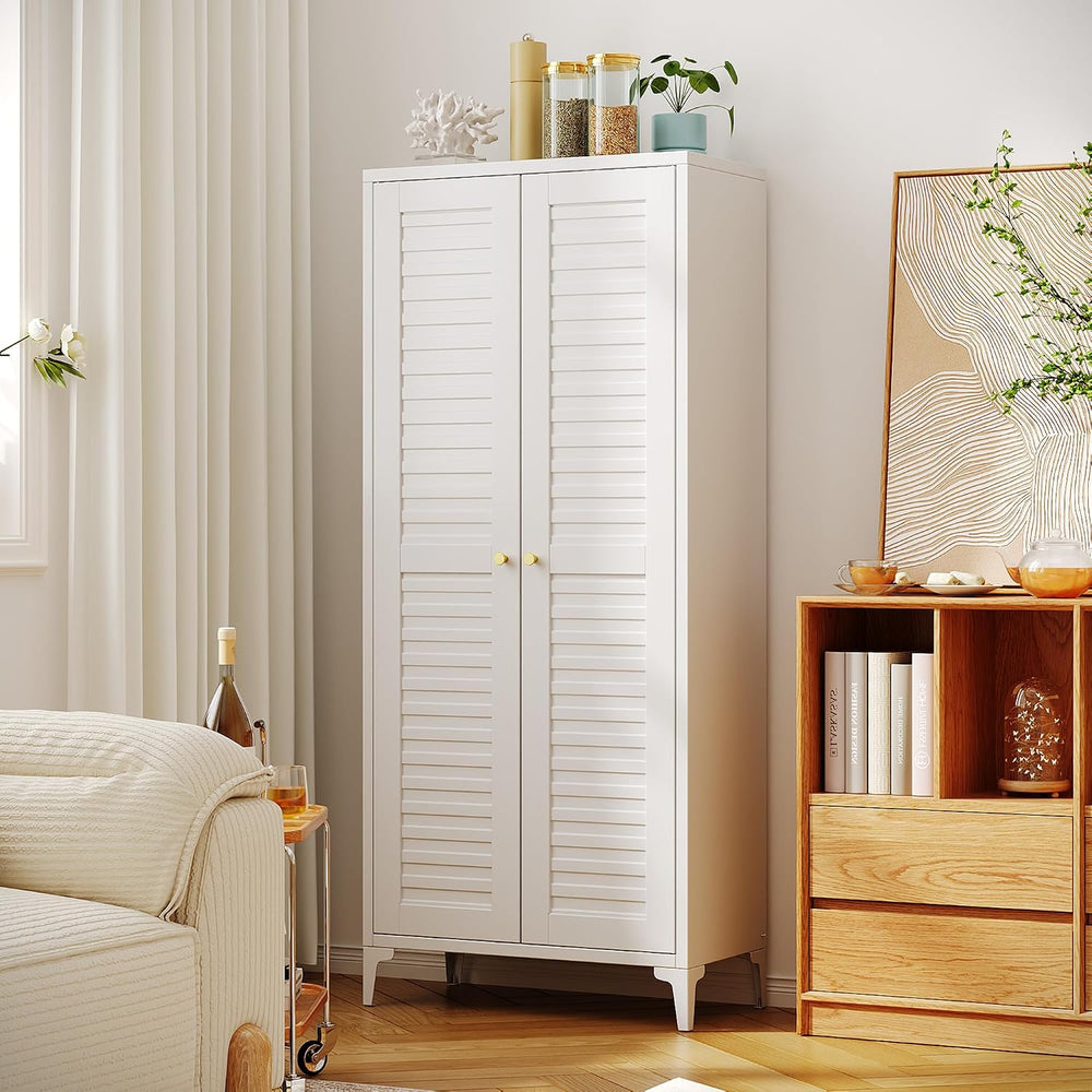 Metal Storage Cabinet with 2 Doors and 4 Adjustable Shelves, Metal Pantry Cab...