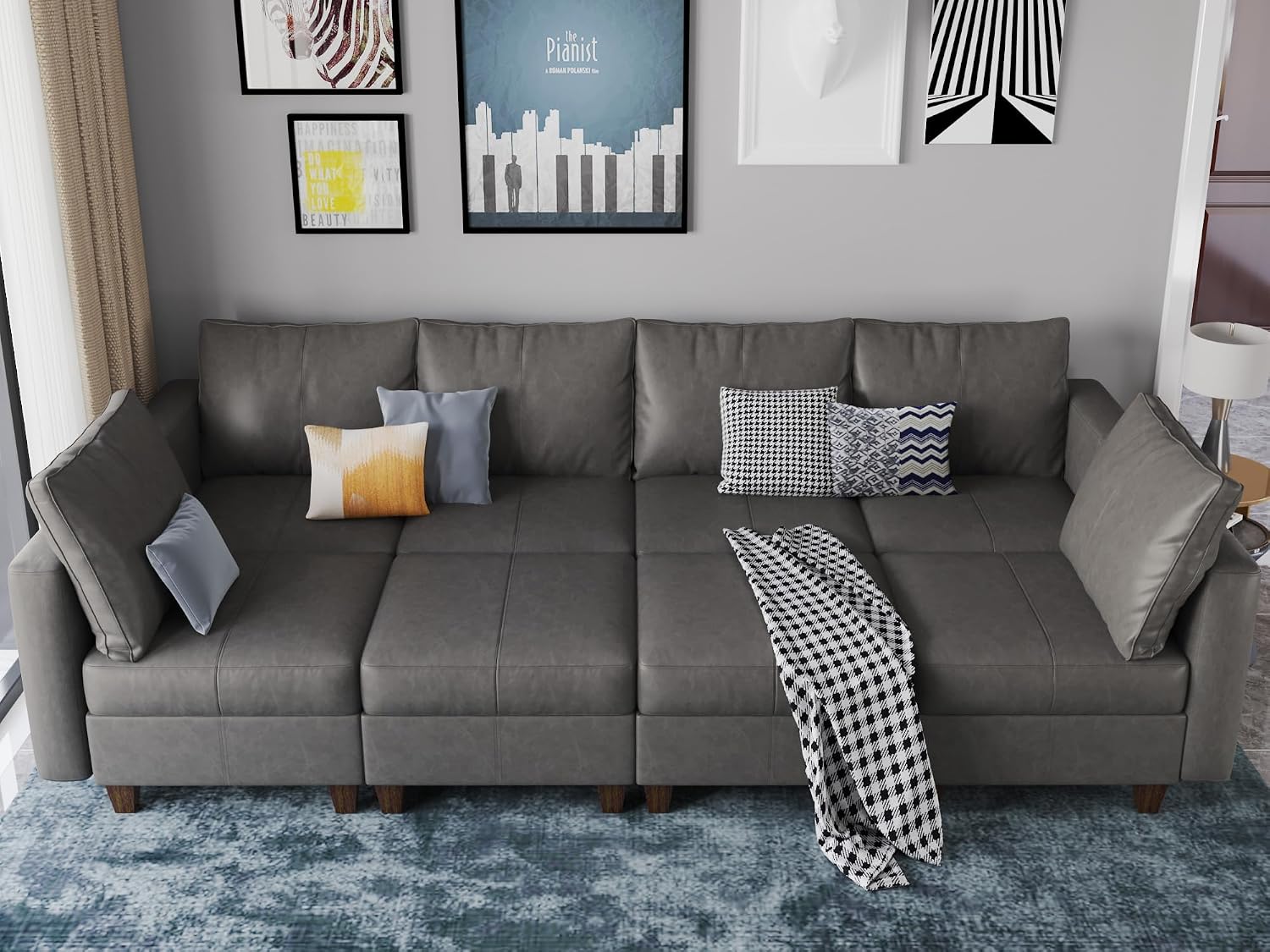 EASE MOOSE Modular Sectional Sofa Sleeper Couch with Storage,Faux Leather Large Moduar Sleeper Sofa Sectional Sofa Bed Modular Couch for Living Room