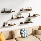 upsimples Floating Shelves for Wall, 23.6 Inch Shelves for Decor Storage Set of 6, Wall Mounted Wood Shelf for Bedroom, Living Room, Bathroom, Kitchen, Long Picture Ledge Shelves, Brown