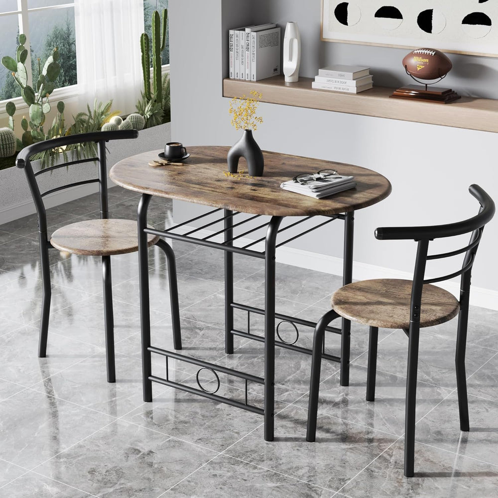 JUMMICO 3-Piece Wooden Round Table & Chair Set, Space Saving Kitchen Brea...